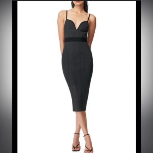 Herve Leger Black Gray Metallic Evening Midi Dress Size L Retails: $1,150 - Picture 1 of 12